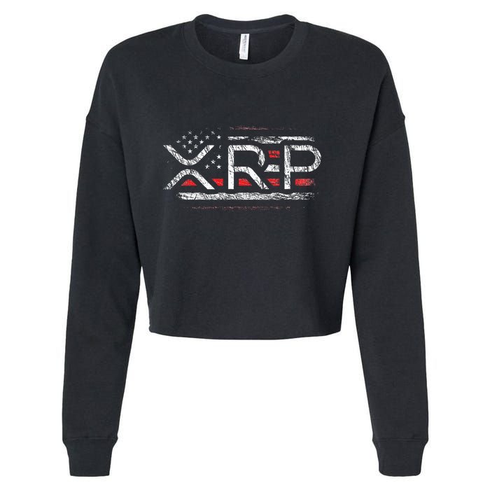 Crypto Currency Xrp Cryptocurrency American Flag Xrp Cropped Pullover Crew