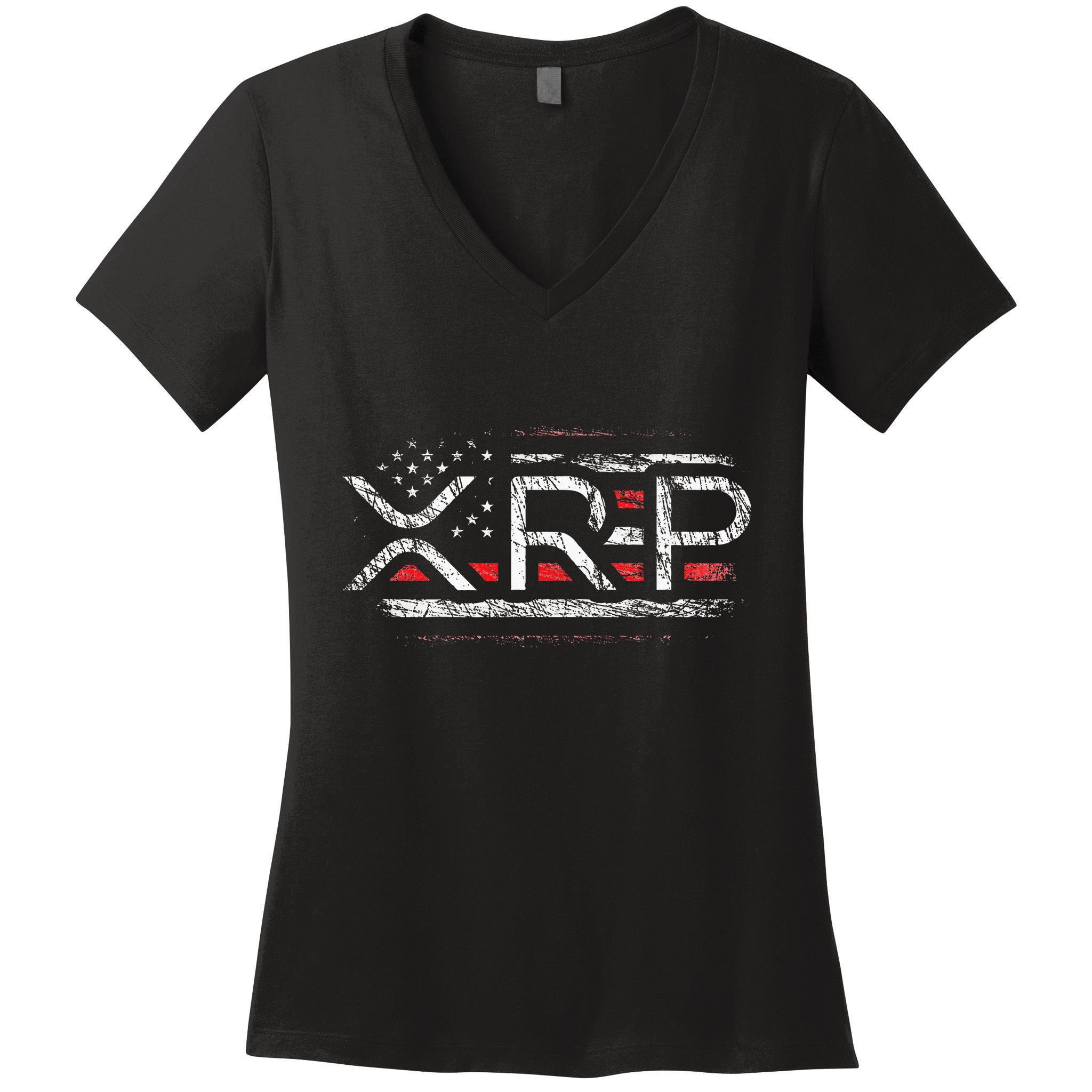 Crypto Currency Xrp Cryptocurrency American Flag Xrp Women's V-Neck T-Shirt
