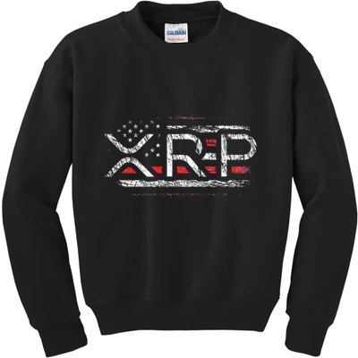 Crypto Currency Xrp Cryptocurrency American Flag Xrp Kids Sweatshirt