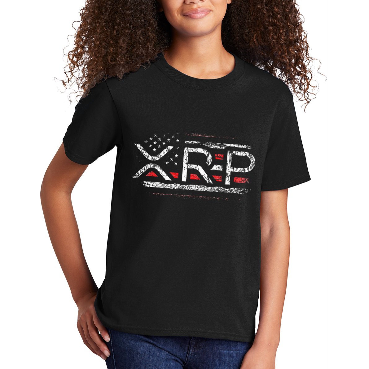 Crypto Currency Xrp Cryptocurrency American Flag Xrp Kids T-Shirt