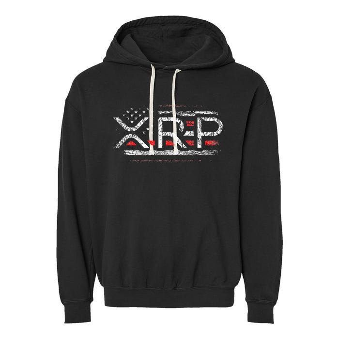 Crypto Currency Xrp Cryptocurrency American Flag Xrp Garment-Dyed Fleece Hoodie