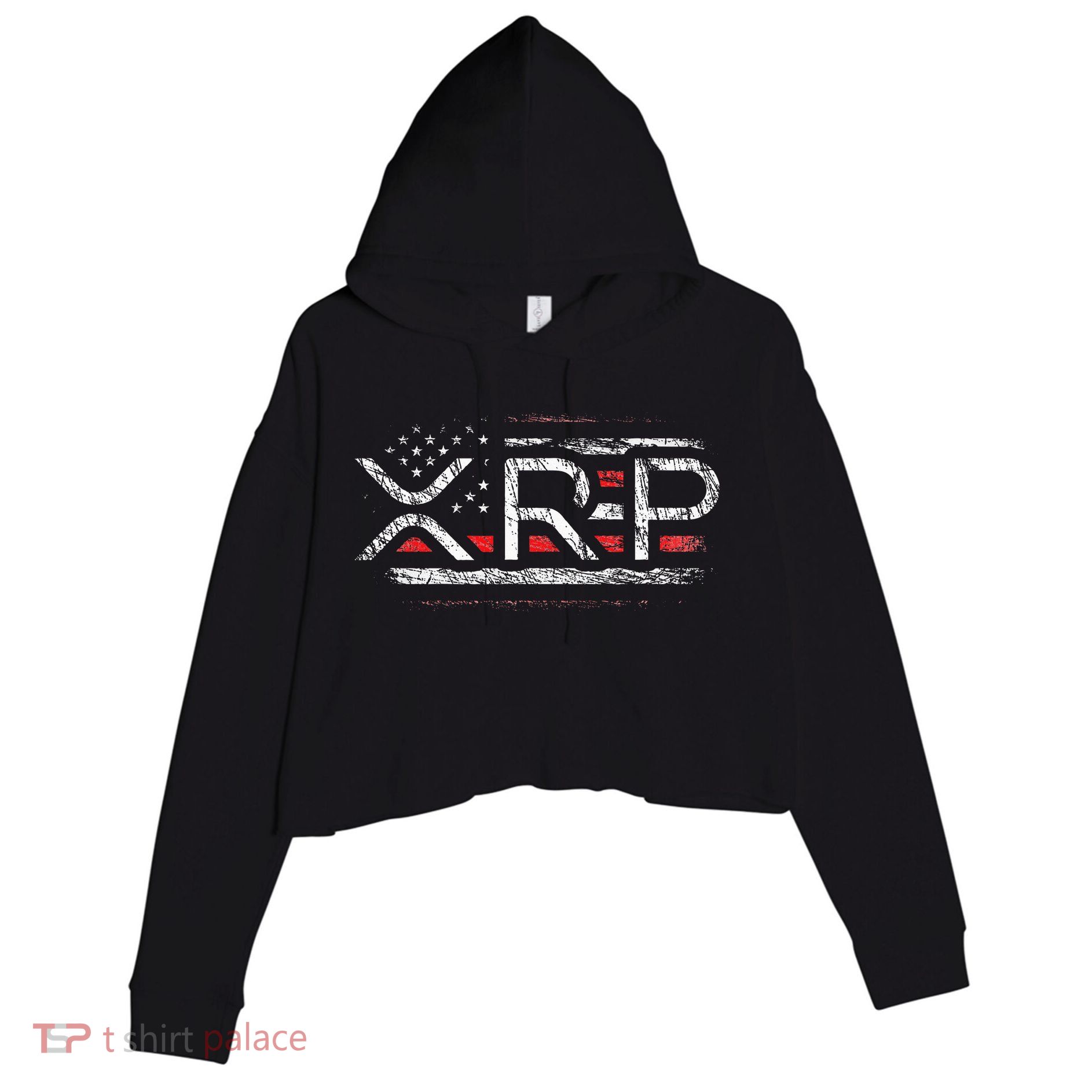 Crypto Currency Xrp Cryptocurrency American Flag Xrp Crop Fleece Hoodie