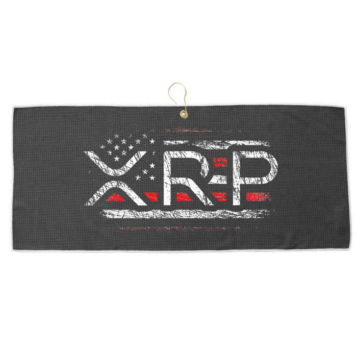 Crypto Currency Xrp Cryptocurrency American Flag Xrp Large Microfiber Waffle Golf Towel