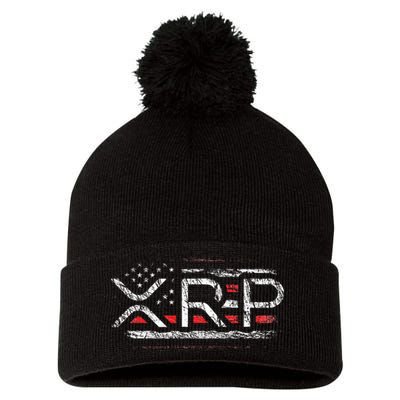 Crypto Currency Xrp Cryptocurrency American Flag Xrp Pom Pom 12in Knit Beanie