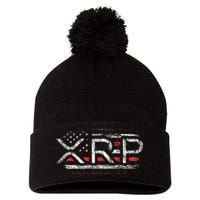 Crypto Currency Xrp Cryptocurrency American Flag Xrp Pom Pom 12in Knit Beanie