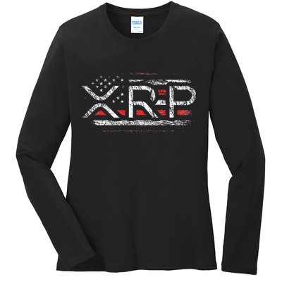 Crypto Currency Xrp Cryptocurrency American Flag Xrp Ladies Long Sleeve Shirt