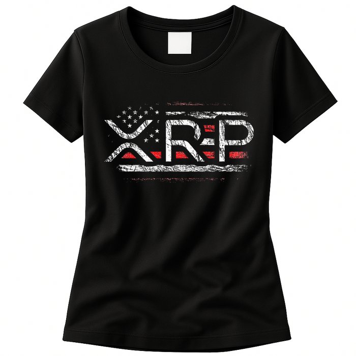 Crypto Currency Xrp Cryptocurrency American Flag Xrp Womens T-Shirt