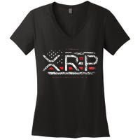 Crypto Currency Xrp Cryptocurrency American Flag Xrp Women's V-Neck T-Shirt