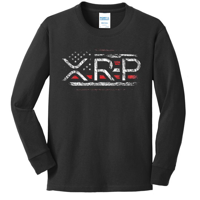 Crypto Currency Xrp Cryptocurrency American Flag Xrp Kids Long Sleeve Shirt