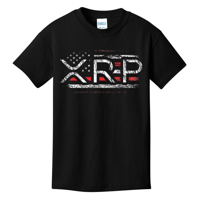 Crypto Currency Xrp Cryptocurrency American Flag Xrp Kids T-Shirt