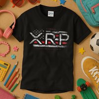 Crypto Currency Xrp Cryptocurrency American Flag Xrp Kids T-Shirt