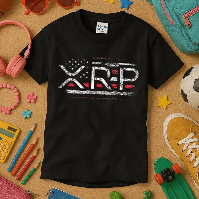 Crypto Currency Xrp Cryptocurrency American Flag Xrp Kids T-Shirt