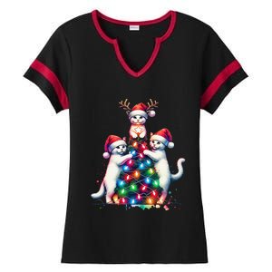 Christmas Cat Xmas Cats Christmas Cat Lover Gift Ladies Halftime Notch Neck Tee