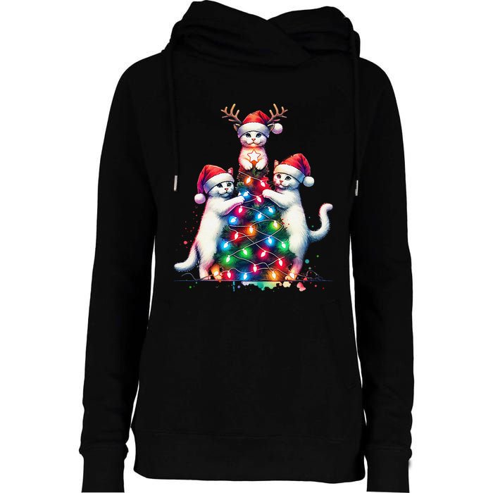 Christmas Cat Xmas Cats Christmas Cat Lover Gift Womens Funnel Neck Pullover Hood