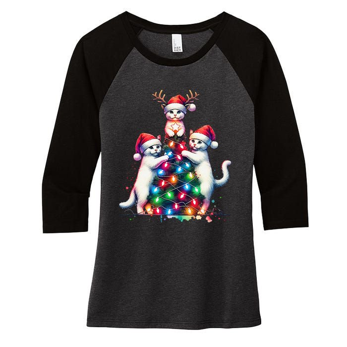 Christmas Cat Xmas Cats Christmas Cat Lover Gift Women's Tri-Blend 3/4-Sleeve Raglan Shirt