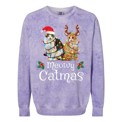 Christmas Cat Xmas Tree Cat Lover Funny Meowy Catmas Colorblast Crewneck Sweatshirt