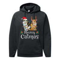 Christmas Cat Xmas Tree Cat Lover Funny Meowy Catmas Performance Fleece Hoodie