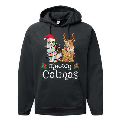 Christmas Cat Xmas Tree Cat Lover Funny Meowy Catmas Performance Fleece Hoodie