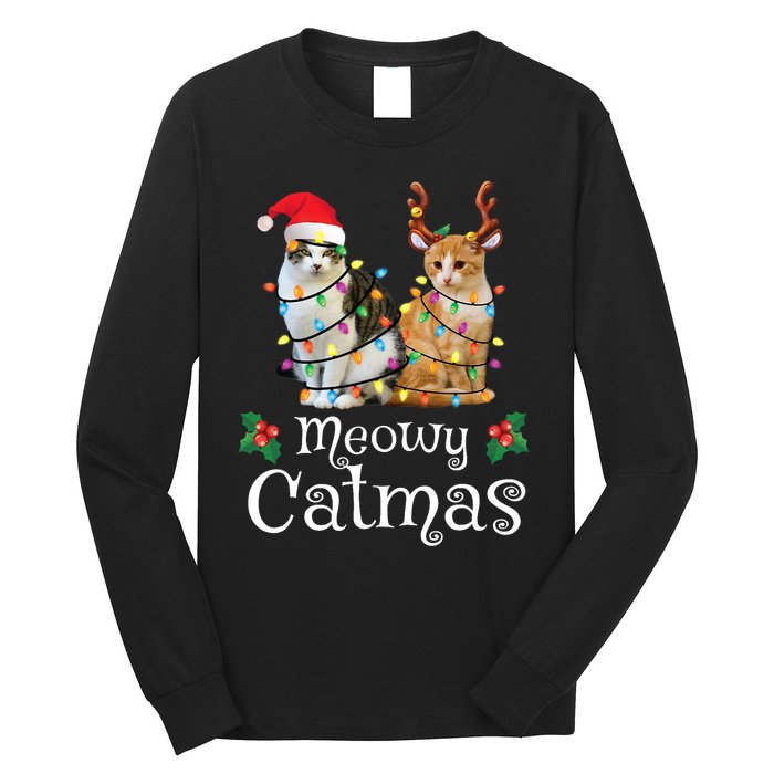 Christmas Cat Xmas Tree Cat Lover Funny Meowy Catmas Long Sleeve Shirt