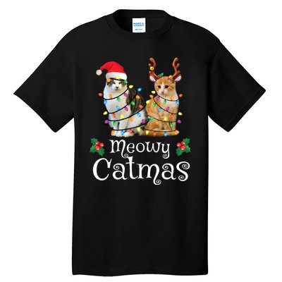 Christmas Cat Xmas Tree Cat Lover Funny Meowy Catmas Tall T-Shirt