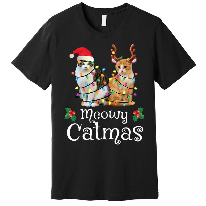 Christmas Cat Xmas Tree Cat Lover Funny Meowy Catmas Premium T-Shirt