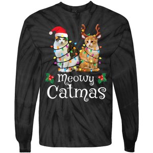 Christmas Cat Xmas Tree Cat Lover Funny Meowy Catmas Tie-Dye Long Sleeve Shirt