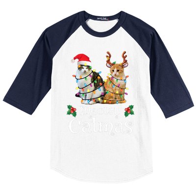 Christmas Cat Xmas Tree Cat Lover Funny Meowy Catmas Baseball Sleeve Shirt