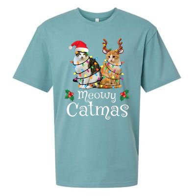 Christmas Cat Xmas Tree Cat Lover Funny Meowy Catmas Sueded Cloud Jersey T-Shirt