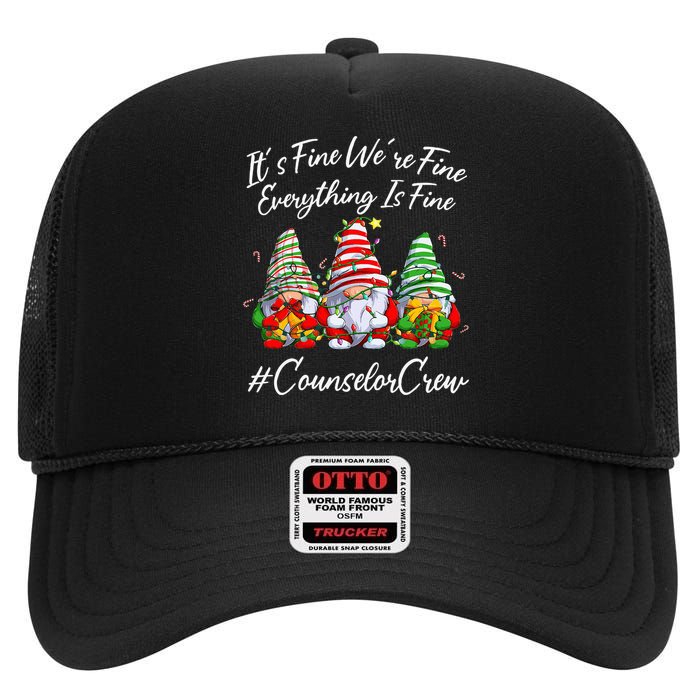 Counselor Crew Xmas Everything Is Fine Christmas Gnomie High Crown Mesh Back Trucker Hat