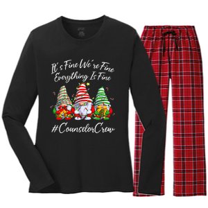 Counselor Crew Xmas Everything Is Fine Christmas Gnomie Women's Long Sleeve Flannel Pajama Set 