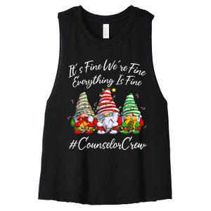 Counselor Crew Xmas Everything Is Fine Christmas Gnomie Women's Racerback Cropped Tank