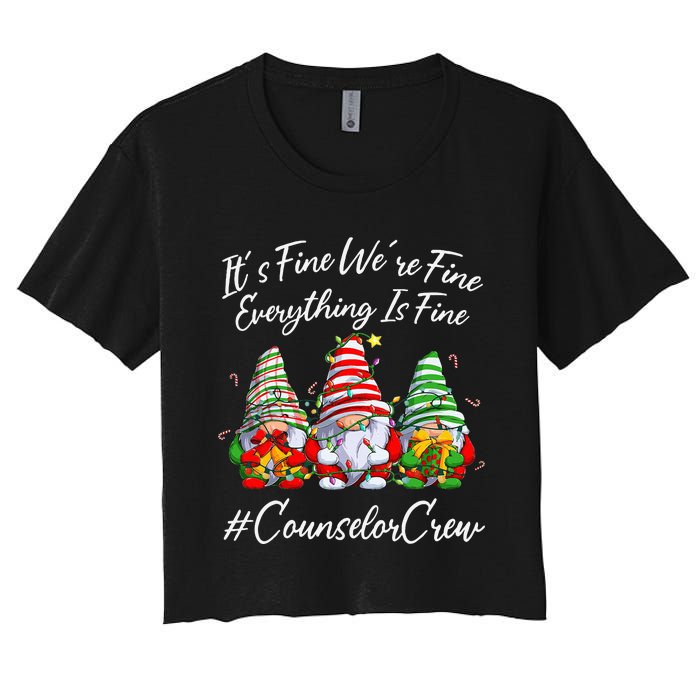 Counselor Crew Xmas Everything Is Fine Christmas Gnomie Women's Crop Top Tee