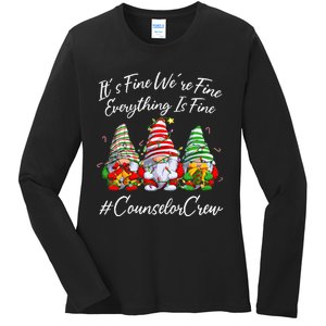 Counselor Crew Xmas Everything Is Fine Christmas Gnomie Ladies Long Sleeve Shirt