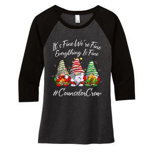 Counselor Crew Xmas Everything Is Fine Christmas Gnomie Women's Tri-Blend 3/4-Sleeve Raglan Shirt