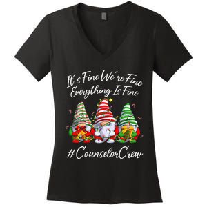 Counselor Crew Xmas Everything Is Fine Christmas Gnomie Women's V-Neck T-Shirt