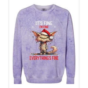 Cute Cat Xmas Lights ItS Fine IM Fine Everything Is Fine Funny Gift Colorblast Crewneck Sweatshirt