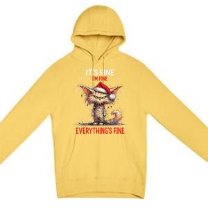 Cute Cat Xmas Lights ItS Fine IM Fine Everything Is Fine Funny Gift Premium Pullover Hoodie