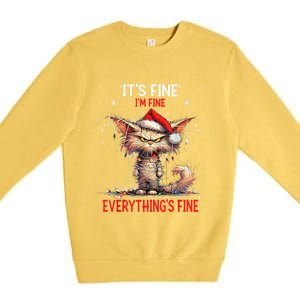 Cute Cat Xmas Lights ItS Fine IM Fine Everything Is Fine Funny Gift Premium Crewneck Sweatshirt