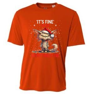 Cute Cat Xmas Lights ItS Fine IM Fine Everything Is Fine Funny Gift Cooling Performance Crew T-Shirt