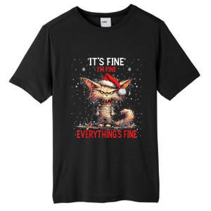 Cute Cat Xmas Lights ItS Fine IM Fine Everything Is Fine Funny Gift Tall Fusion ChromaSoft Performance T-Shirt