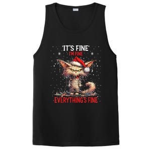 Cute Cat Xmas Lights ItS Fine IM Fine Everything Is Fine Funny Gift PosiCharge Competitor Tank