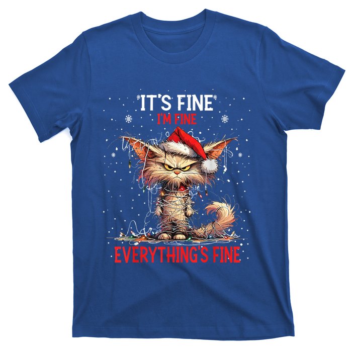 Cute Cat Xmas Lights ItS Fine IM Fine Everything Is Fine Funny Gift T-Shirt