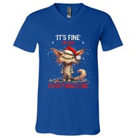 Cute Cat Xmas Lights ItS Fine IM Fine Everything Is Fine Funny Gift V-Neck T-Shirt