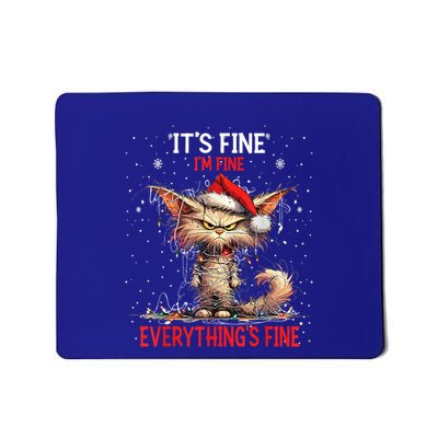 Cute Cat Xmas Lights ItS Fine IM Fine Everything Is Fine Funny Gift Mousepad