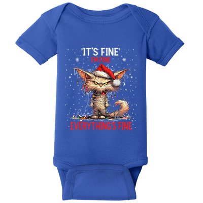 Cute Cat Xmas Lights ItS Fine IM Fine Everything Is Fine Funny Gift Baby Bodysuit