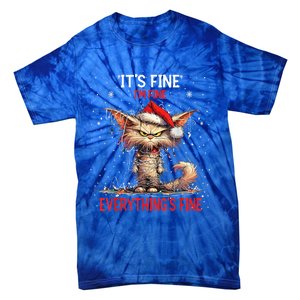 Cute Cat Xmas Lights ItS Fine IM Fine Everything Is Fine Funny Gift Tie-Dye T-Shirt