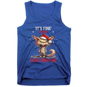 Cute Cat Xmas Lights ItS Fine IM Fine Everything Is Fine Funny Gift Tank Top