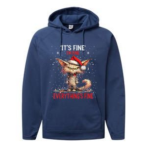 Cute Cat Xmas Lights ItS Fine IM Fine Everything Is Fine Funny Gift Performance Fleece Hoodie