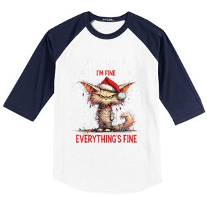 Cute Cat Xmas Lights ItS Fine IM Fine Everything Is Fine Funny Gift Baseball Sleeve Shirt