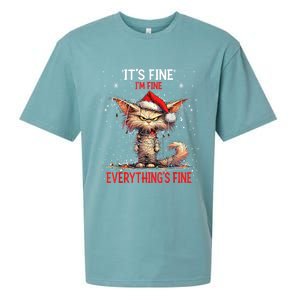 Cute Cat Xmas Lights ItS Fine IM Fine Everything Is Fine Funny Gift Sueded Cloud Jersey T-Shirt